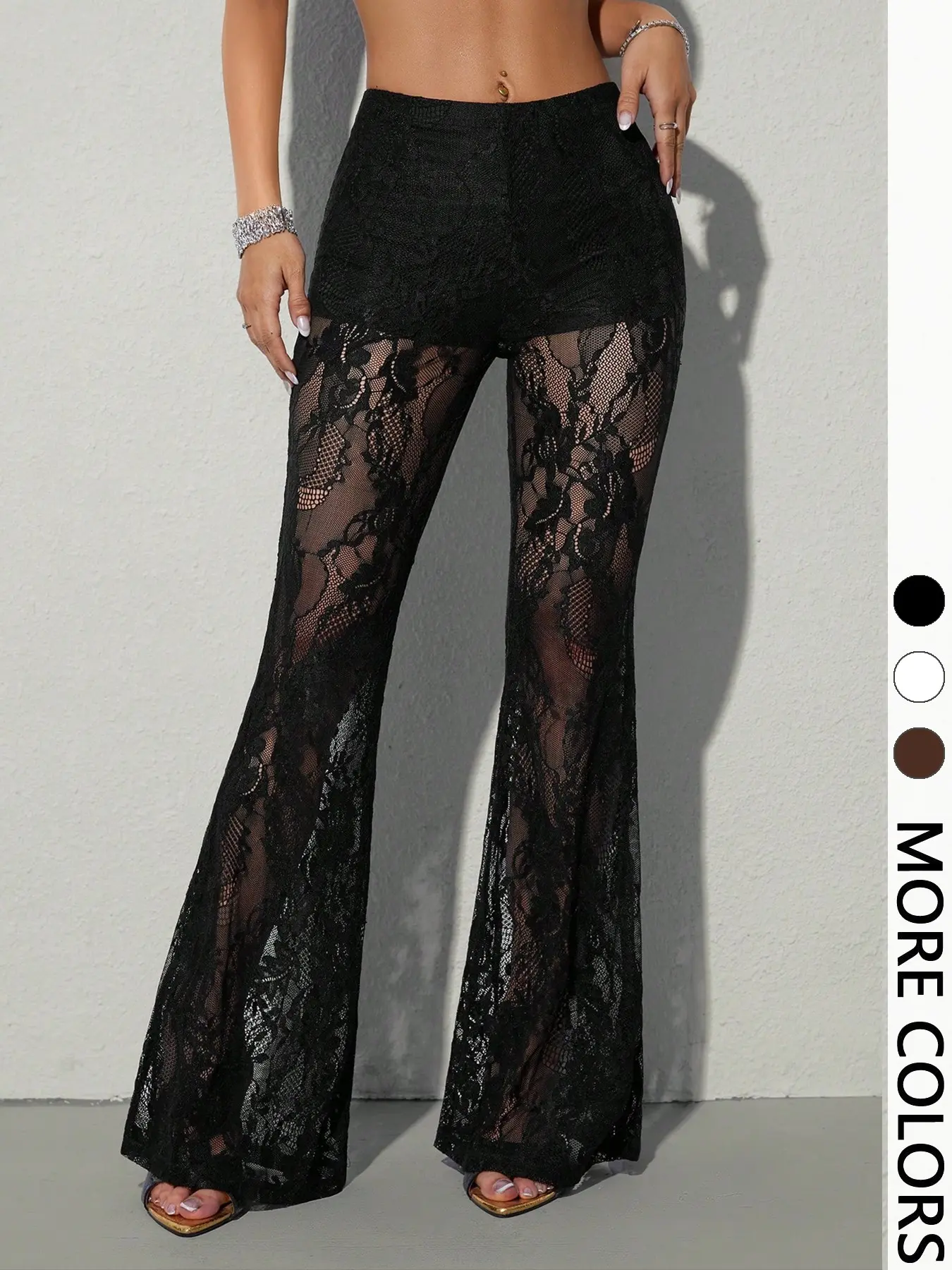 1pc Women's Lace Flare Pants, Tight Bodycon Sexy Slim Fit