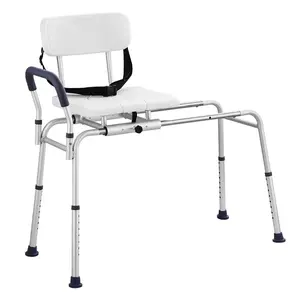 VEVOR Sliding Tub Transfer Bench with 360 Degree Swivel Seat, Height Adjustable Bathtub Transfer Bench with Armrest Safety Belt, Non - Slip Rotating Shower Chair for Elderly Disabled, 400LBS Capacity