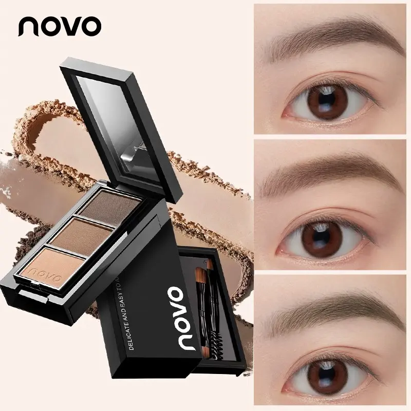 3-Color Eyebrow Powder Tray, 2 Eyebrow Brushes, Everyday Brow Set, Matte Natural, Waterproof And Sweat Resistant Eyebrow Powder Palette, Adaptive To Brow Shades, Effortless Natural & Defined Brows For Daily, Brow Styling
