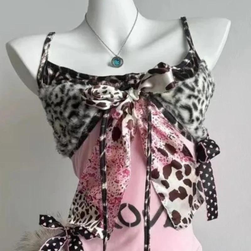 90s Harajuku Vintage Slim Camisole Subculture Leopard Patchwork Bow Halter Vest Y2K Aesthetic Letter Print Tanks Slim Women Tops 90s Harajuku Vintage Slim Camisole Subculture Leopard Patchwork Bow Halter Vest Y2K Aesthetic Letter Print Tanks Slim Women Tops