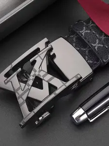 Classic Monogram Print Men's Belt, Luxury Metal Automatic Buckle, Business Dress Waist Belt, Stylish and Durable Accessory, Classic Printed Belts