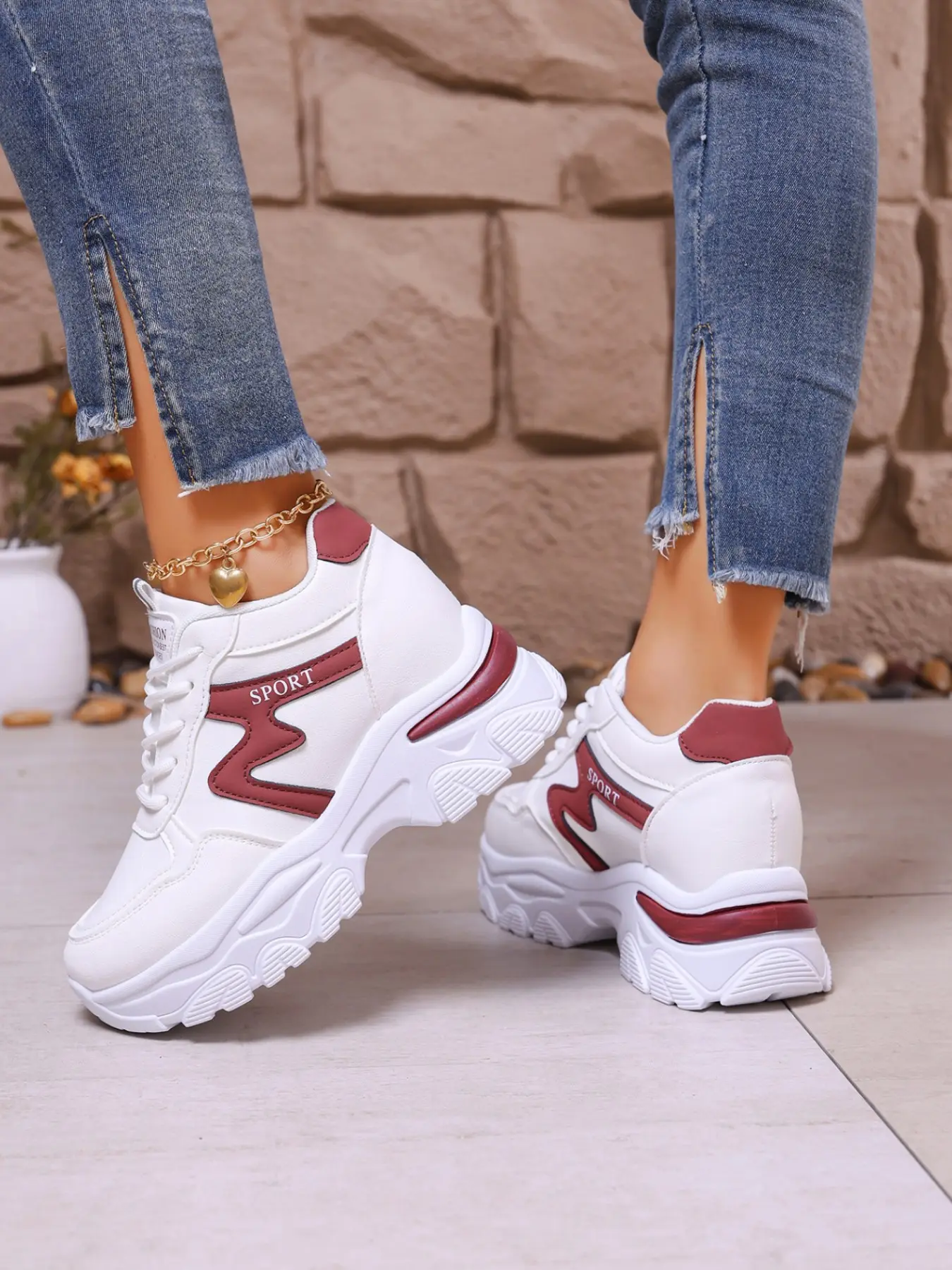 Arrow Sport Smooth PU Dad Shoes, Waterproof Easy Clean Anti-Slip Shock Absorption, Lightweight Casual Sneakers for All Seasons