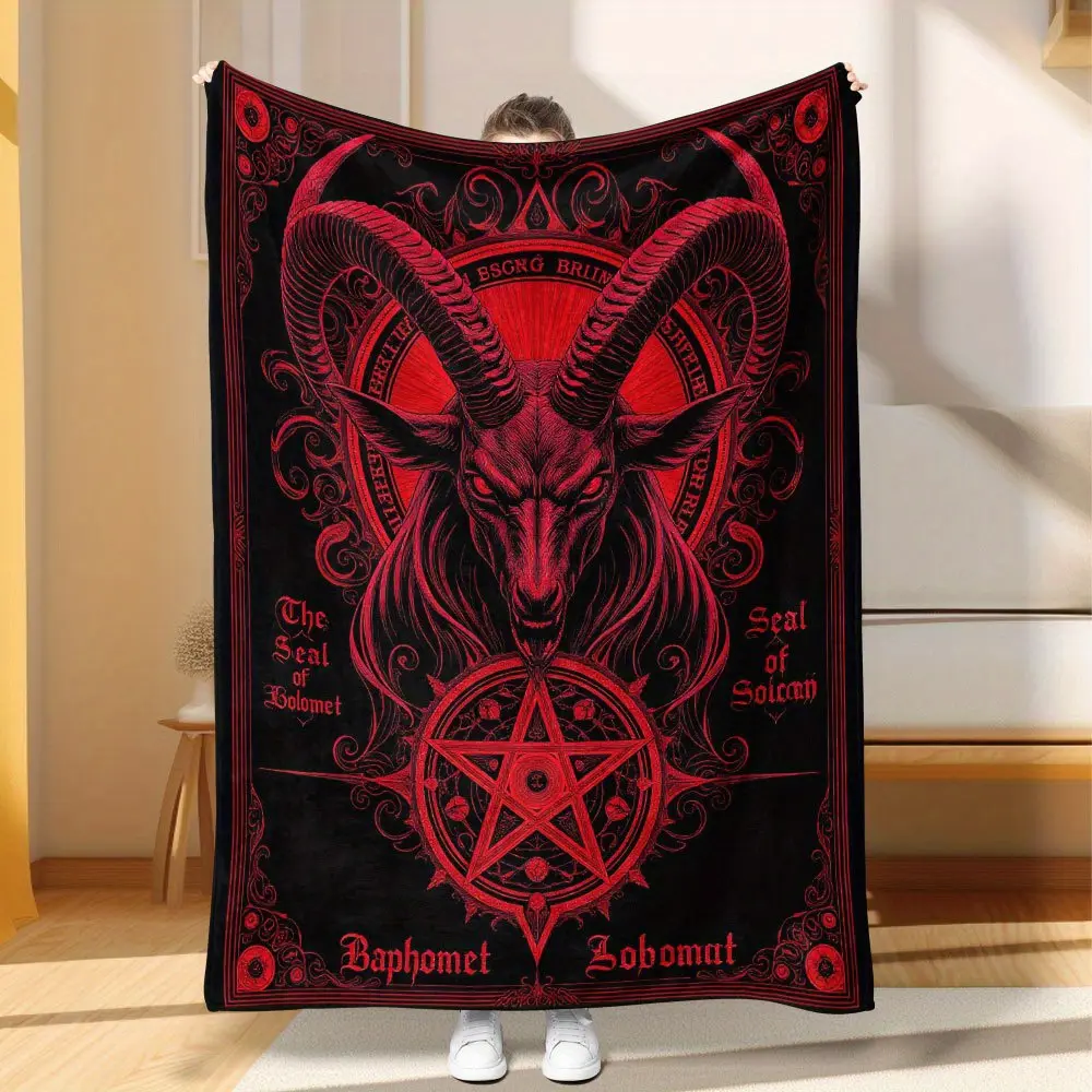 Ultra Plush Flannel Blanket with Occult Goat Baphomet Satanic Print, Cozy All-Season Halloween and Christmas Throw for Couch, Bed, Office, Travel, Great for Holiday Decor and Autumn Gifting