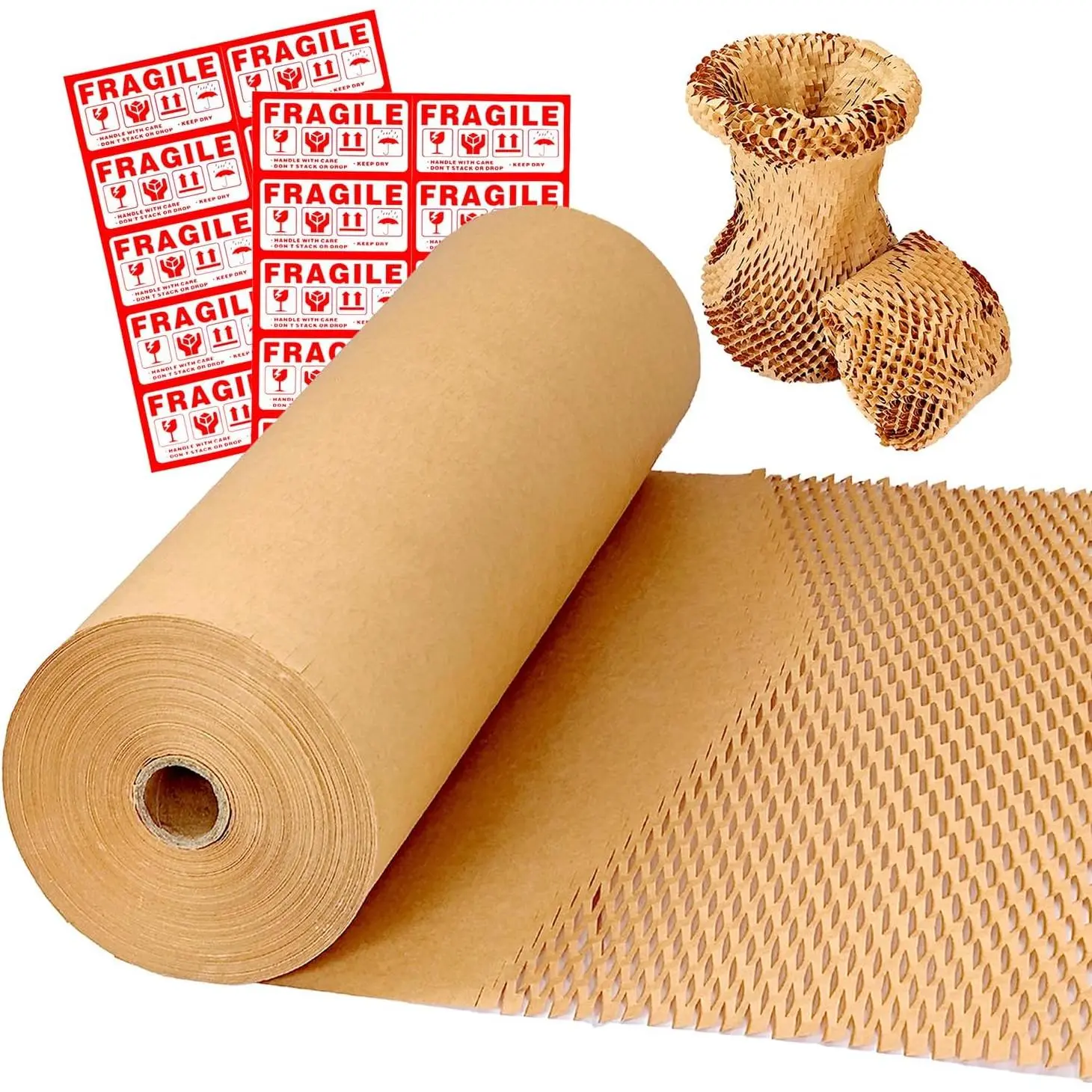 Packing Paper Wrap 15" x 250' Cushioning Packing Material for Moving Dishes  Wrapping Paper for Glass Moving Protective Paper Bubble Wrap with 20 Fragile Stickers