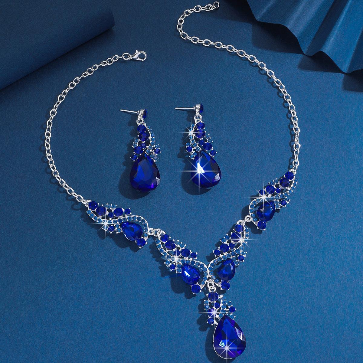 3pcs women's jewelry set with rhinestone crystal necklace earrings, bridal wedding accessories