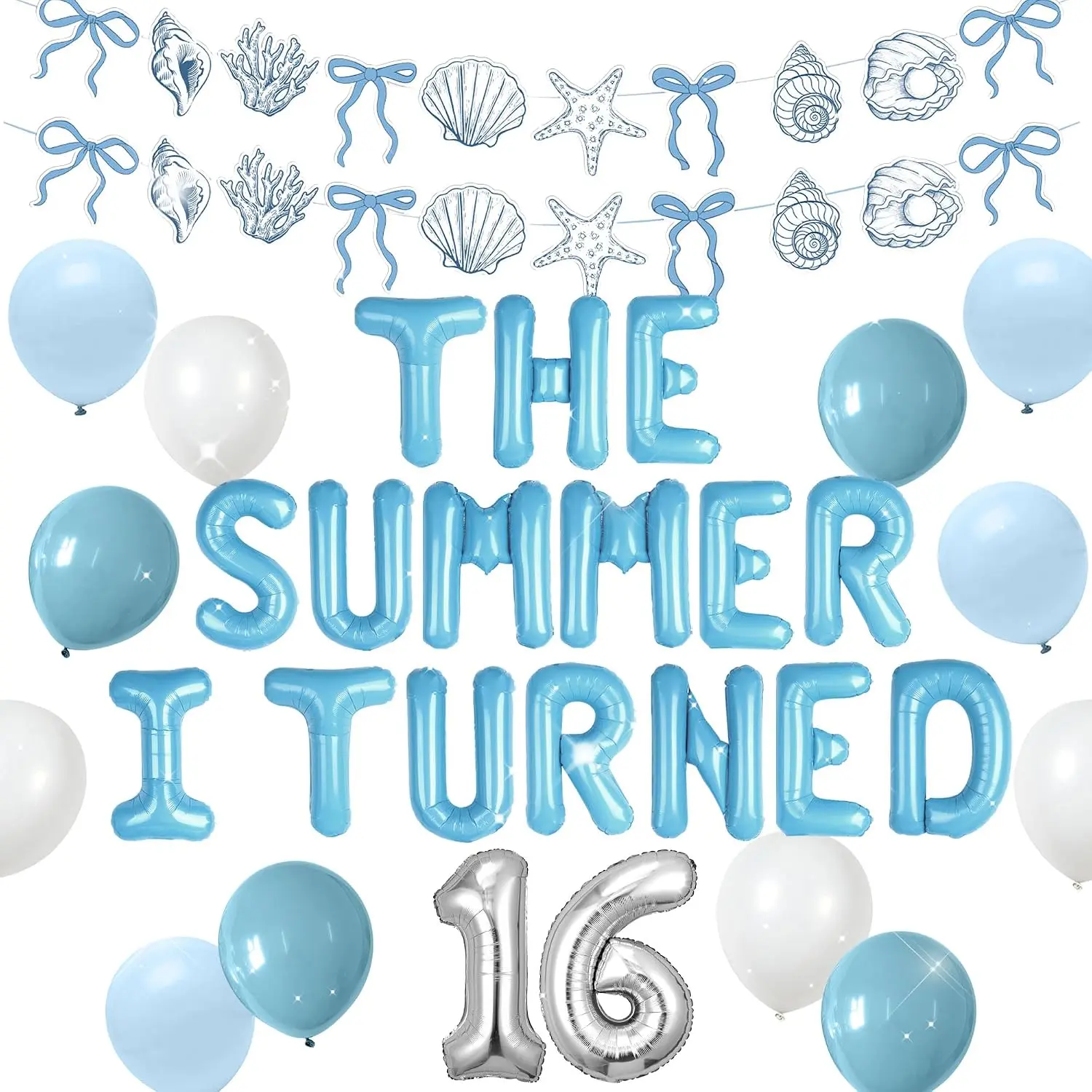 The Summer I Turned 16 Birthday Decorations Summer Beach 16th Balloons Seashells Banner Coastal Sixteen Birthday Party Supplies