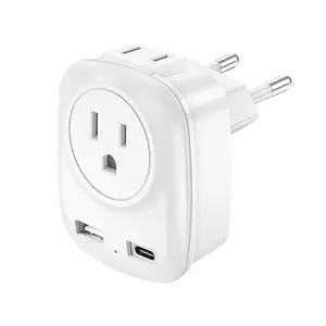 European Travel Adapter, Power Plug Adapter, Socket Converter, 4-In-1 Multi-Function, 20w PD & Qc3.0, USB-C and USB-A Ports, 2 Us Outlets, Essential for Usa to Europe Travel