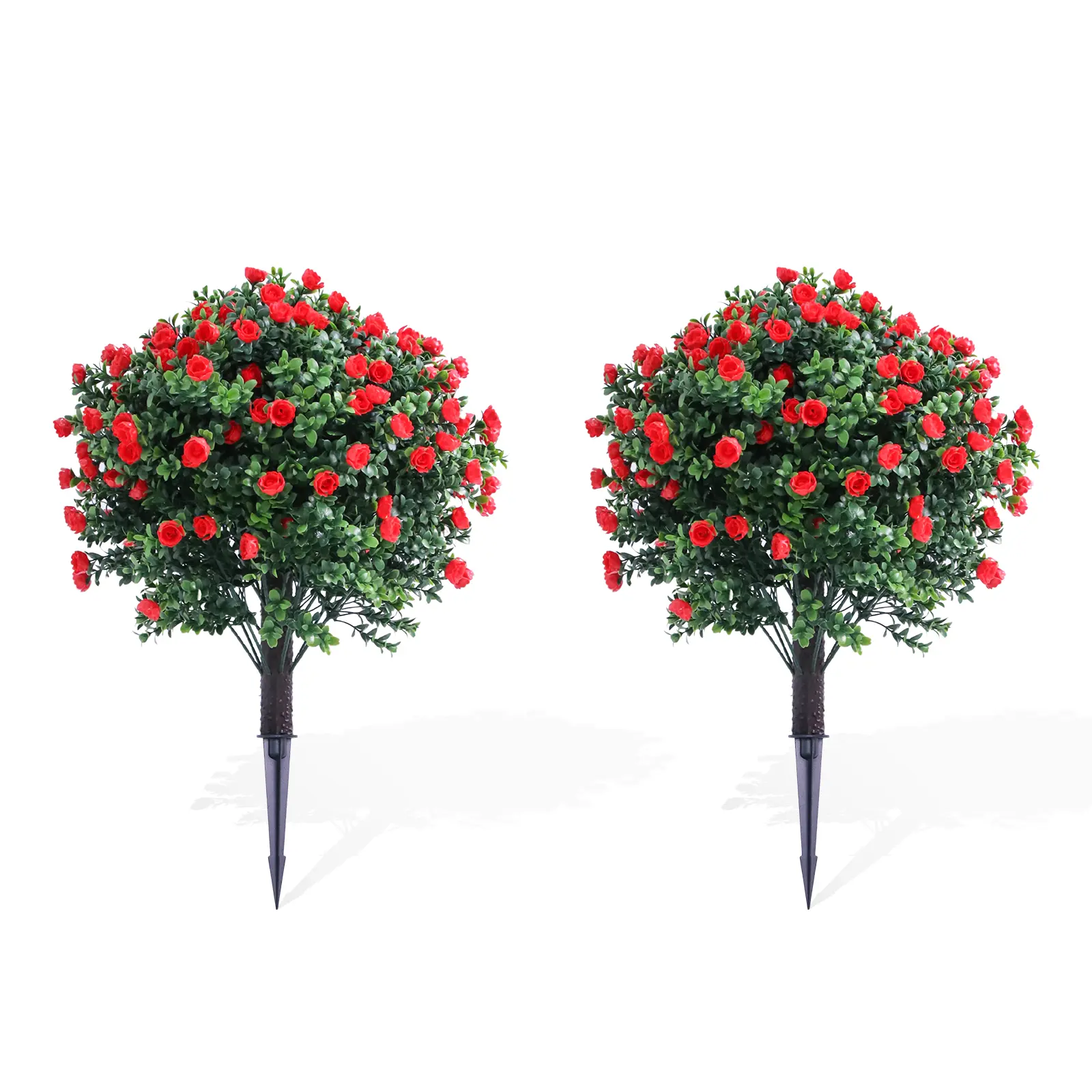 Artificial Rose Topiary Bushes with Ground Spikes, 2 Pack, , with Ground Spike, Indoor Outdoor Faux Plants for Garden, Patio, Porch, Planter Decor