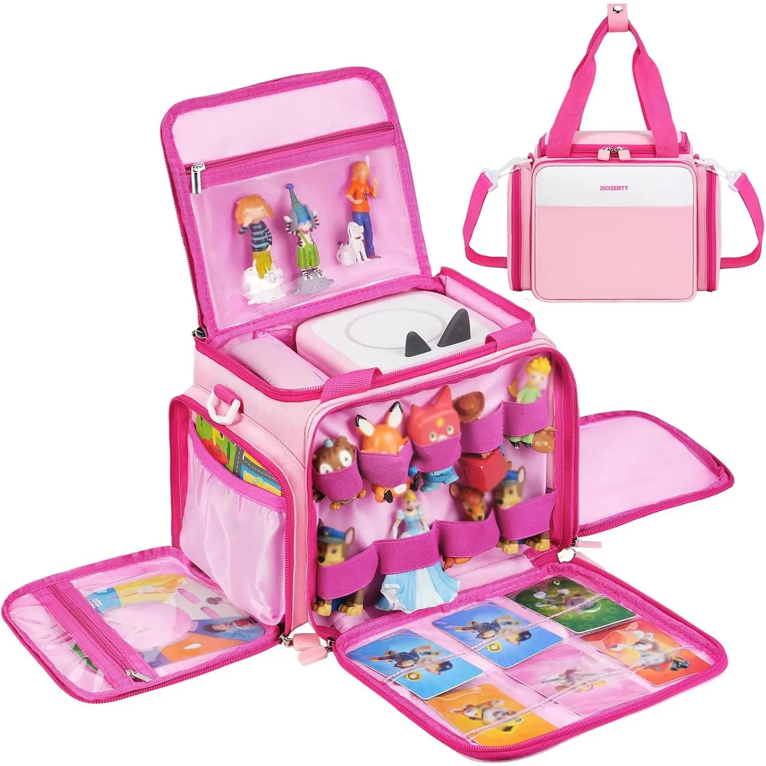 ZIOZERTT Polyester Water Resistant Carrying Case for Toniebox 2/1 Audio Player Starter Set, Travel Storage Bag with Removable Divider for Headphones, Tonie Figures & Accessories, Kids' Gift (Bag Only), Multi-Compartment