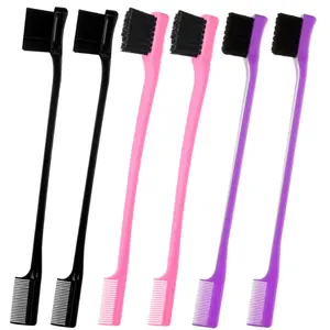 6 Pack Professional Double Sided Edge Control Hair Brush Comb Set, Dual-Sided Bristle Design, Available in Pink, Purple, Black