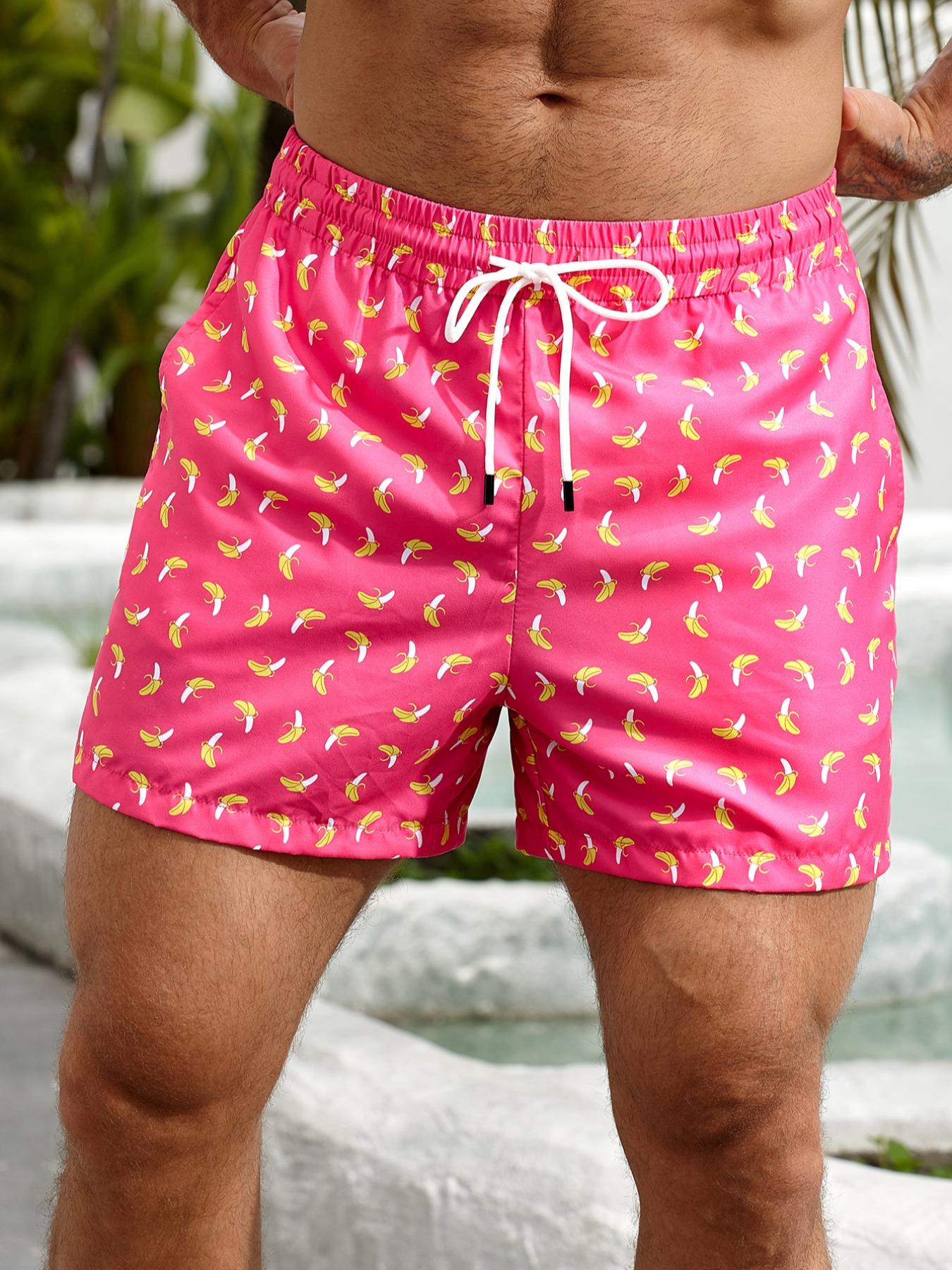Men's Banana Print Shorts, High Saturation Bright Color, Quick-Dry Breathable Wrinkle-Resistant Fabric, Loose Five-Pocket Design, Summer Fashion