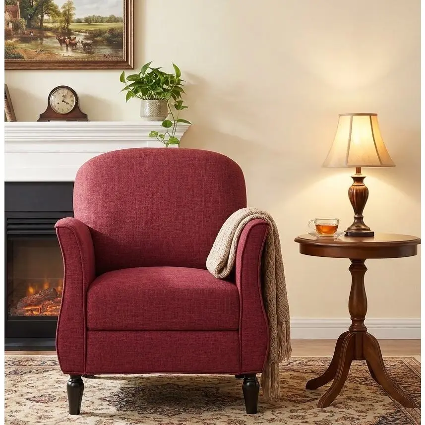 ARCH Traditional Tweed Upholstered Single Seat Accent Armchair - Solid Wood Legs, Wine Red Fabric, Compact Retro Indoor Furniture, Room Accessories for Living Room Reading, Bedroom Entryway, 29.33in Dimensions
