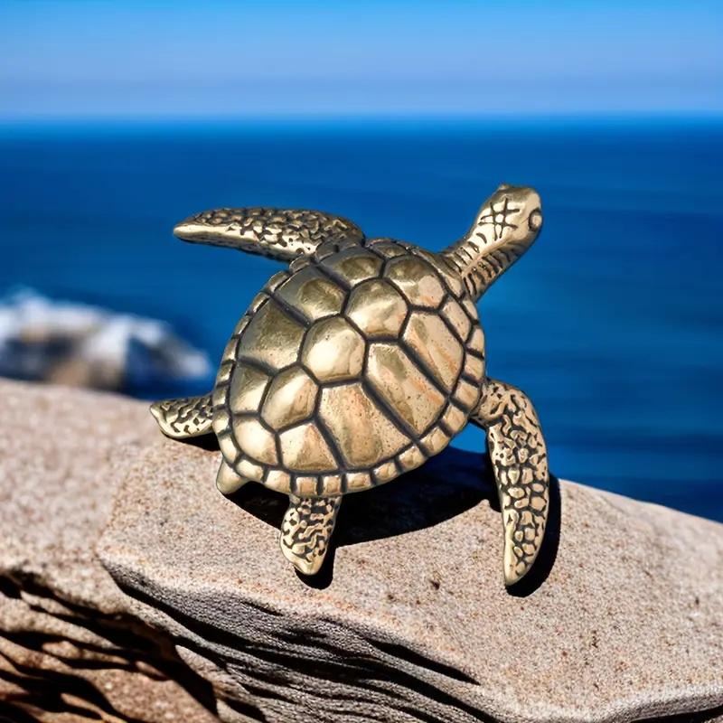 Solid Brass Sea Turtle Decor, Handcrafted Intricate Detailing Turtle Ornament, Durable Indoor/Outdoor Art for Home Office Garden Patio, Garden Sculptures Statues