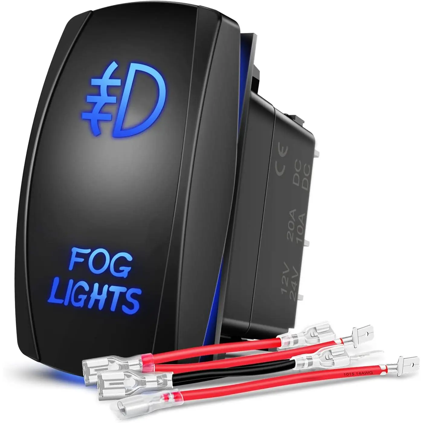 Nilight Fog Lights Rocker Switch Led Light Bar Switch 5Pin Laser On Off SPST switches 20A/12V 10A/24V Switch Blue with Jumper Wires Set for Cars Trucks RVs