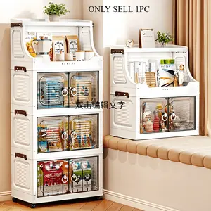 3/4/5/6 layer foldable stacking storage cabinet with wheels, multifunctional storage rack, transparent magnetic door, slim roller storage cart, suitable for small spaces, bathrooms, kitchens, laundry rooms
