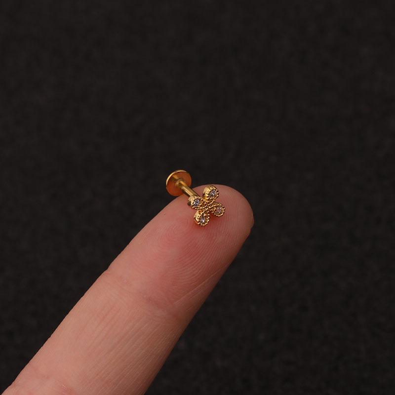 24Pcs 16G Gold CZ Internally Threaded Labret Set, 316L Stainless Steel Cartilage Stud Pack, Hypoallergenic Internally Threaded Nose Studs for Women Men