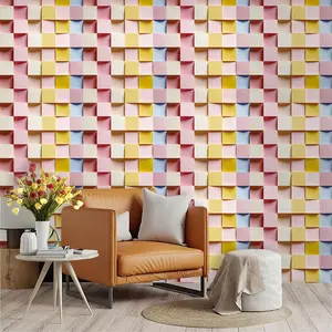 Macaron Chessboard Pattern Wallpaper, PVC Material, Self-Adhesive, Mould-Proof, Ideal for Living Room, Kitchen, Bedroom, Wall Decoration