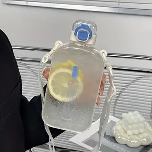 Large Capacity Square Water Bottle for Gym, Fashionable Creative Sports Fitness Cup, Flip Lid, Silicone Lining, Locking Cap, Narrow Mouth, Sealed, PP Material