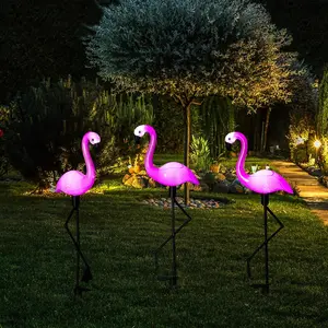 Set of 3 Flamingo Solar Lights, Outdoor Decorative Lawn Garden Stakes, Solar Powered Garden Ornaments for Backyard and Pond