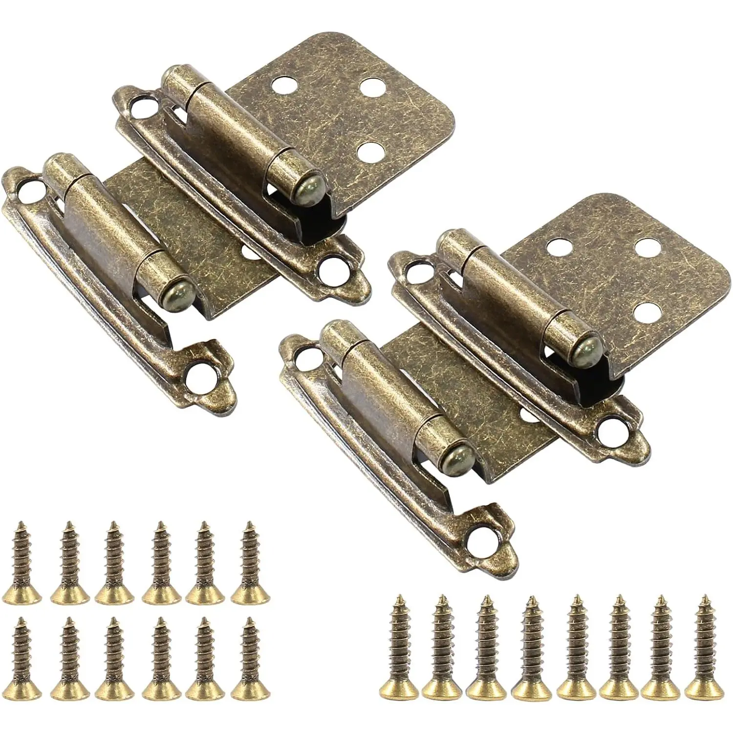 1/2" Overlay Hinges, Antique Brass, 4 count | Self Closing, Cabinet Hinges,  Hardware, For Kitchen Cabinets Doors