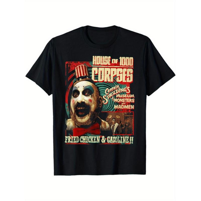 Rob Zombie Captain Spaulding Museum Men's T-Shirt - Plus Size, L-5XL |   Vintage Horror Movie Graphic Print |   Short Sleeve, Round Neck |   Casual & Comfortable Fit for All Seasons, Casual Wear |   Vintage Horror Print |   Mac