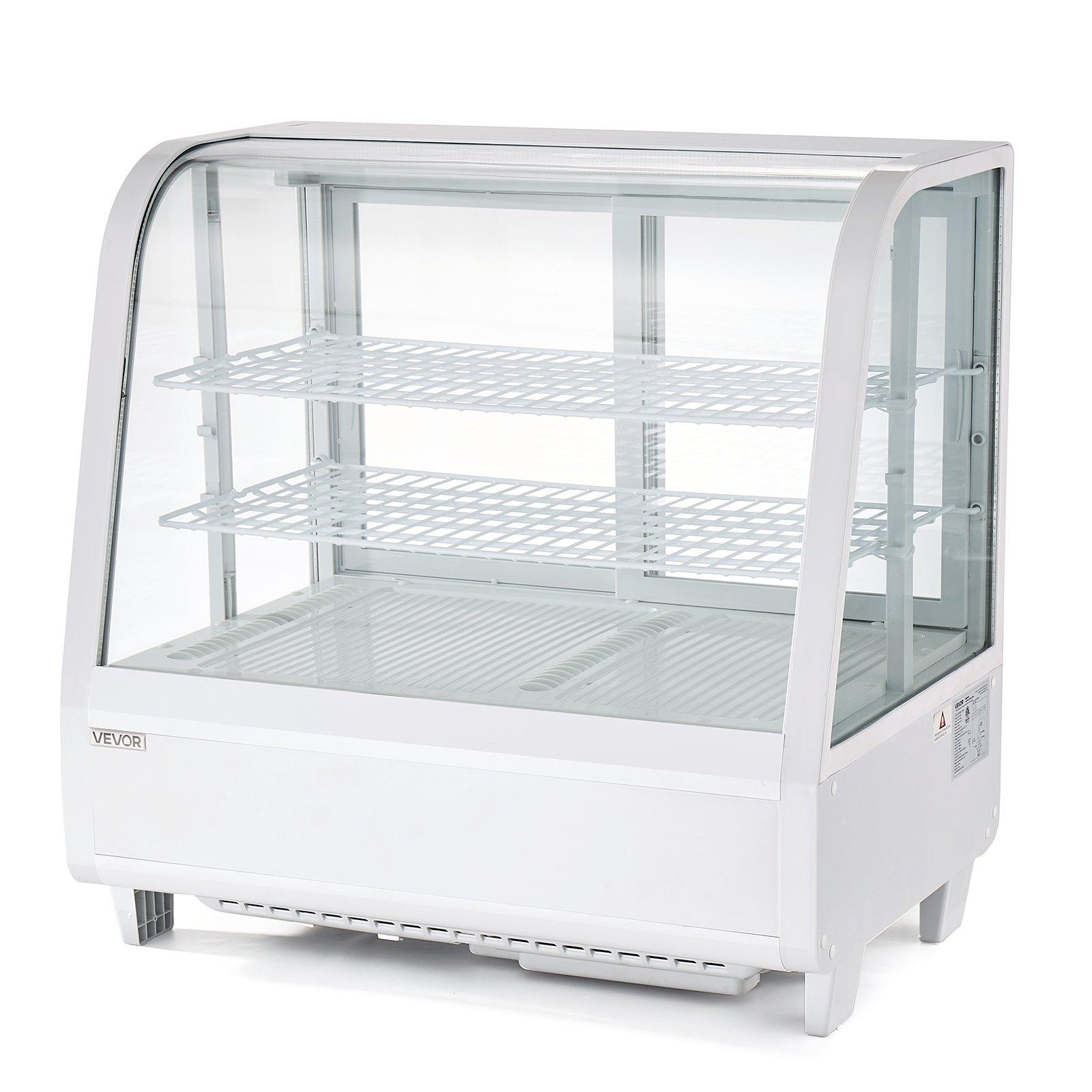 VEVOR Refrigerated Display Case, 3.5 Cu.Ft./100L Countertop Pastry Display Case, 2-Tier Commercial Cake Refrigerator with LED Lighting, TURBO Cooling, Frost-Free Air-Cooling, for Bakery, Dessert Shop