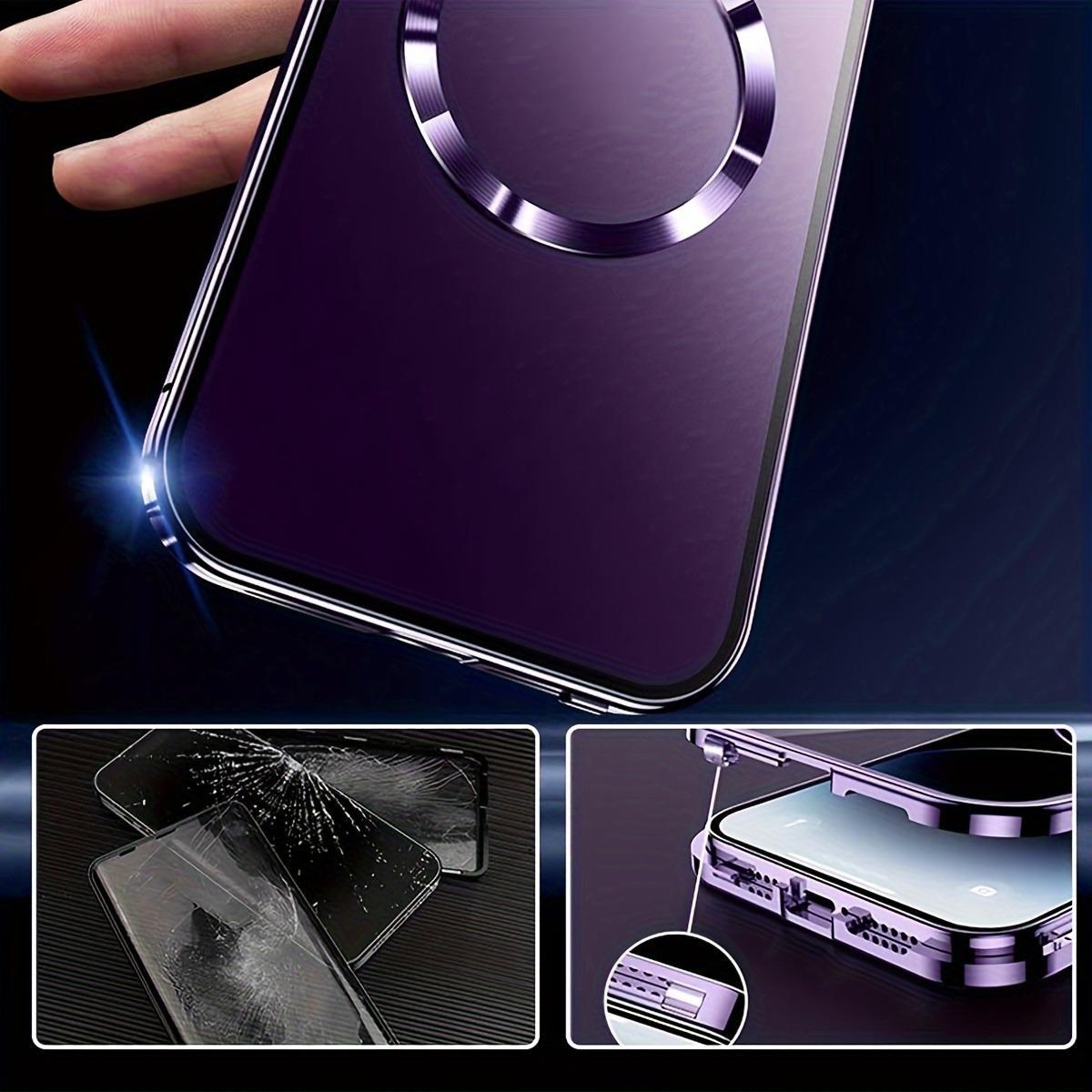 High-Definition Privacy Protection Case, Strong Magnetic Metal Frame, Dual-Sided Transparent Glass, Lens Protector, Compatible with iPhone 17 16 15 14 13 12 Plus Pro Max E Air