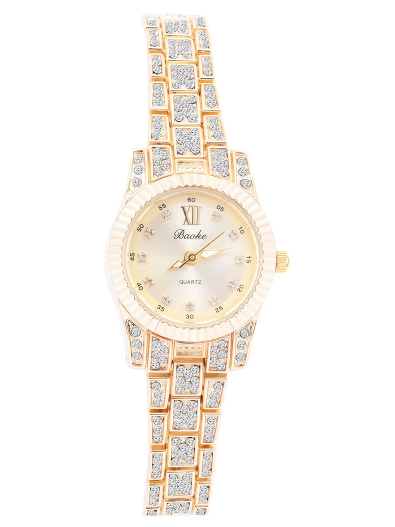 Women's Quartz Watch, Luxurious Sparkling Full Diamond Band, or Champagne Dial, Roman Numerals, Casual Style, Perfect Gift