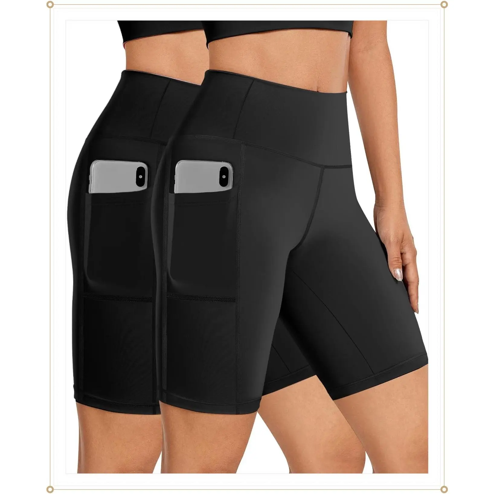 2 Pack High Waisted Biker Shorts for Women, 8 Inch Inseam Tummy Control Compression Shorts with Side Pockets for YogaGift
