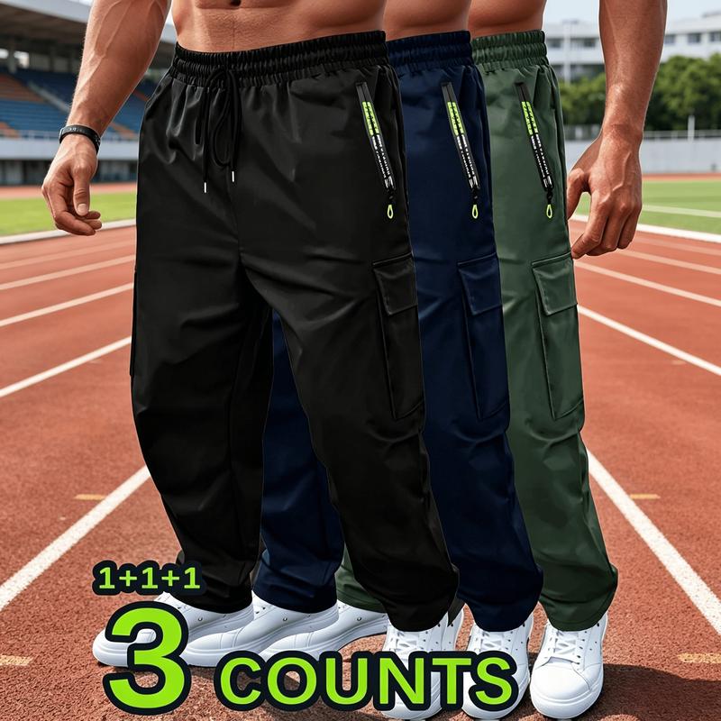 Male Knitting 3-Pack Large Straight Leg Plus Size Casual Pants (3XL-6XL) - Fitted, Universal, All Seasons, Machine Washable, Spacious Functional Pockets for Phone, Keys, Daily Essentials, Ideal for Daily Wear, Outdoor Activities
