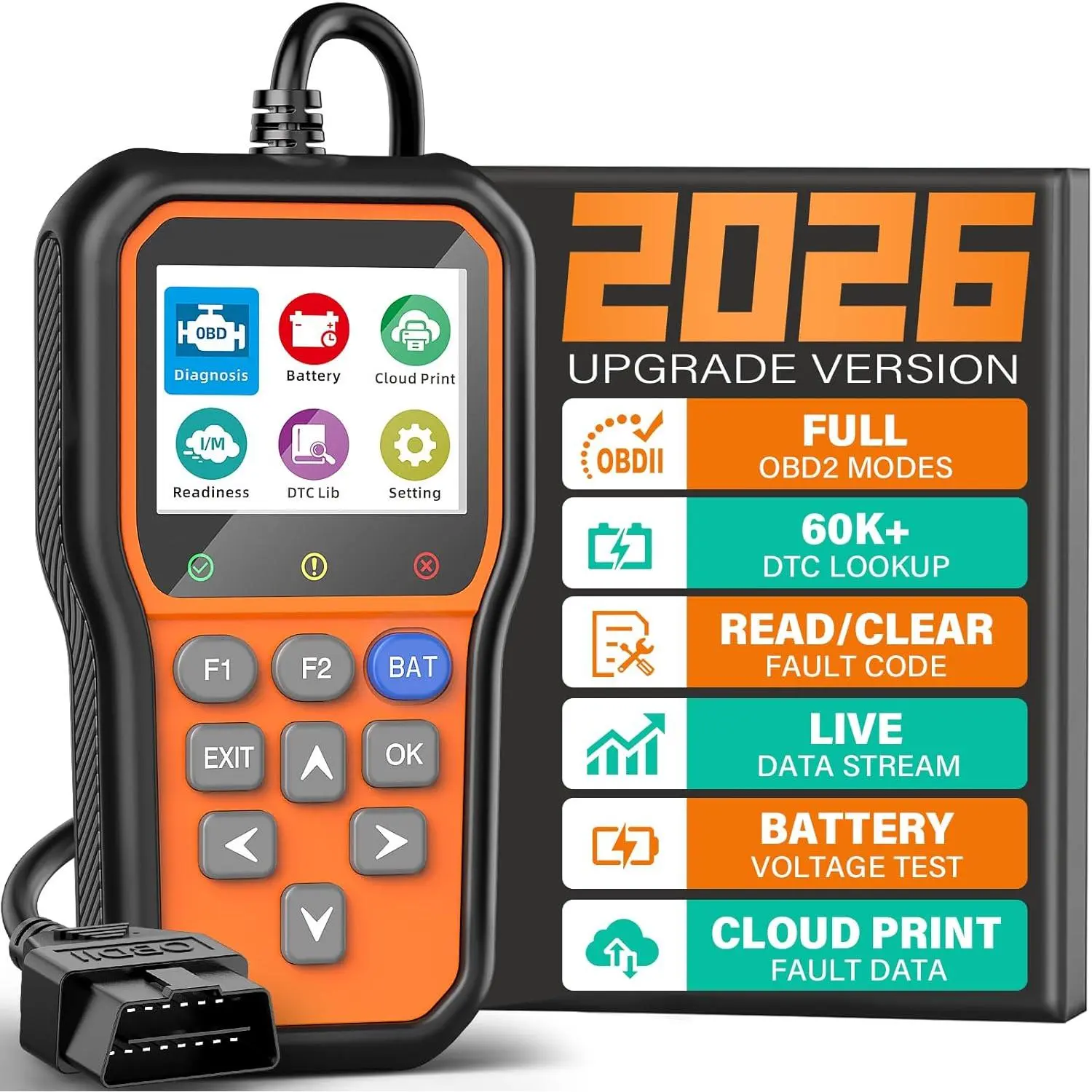 YM319 OBD2 Scanner Diagnostic Tool with  Tester, Scan Tool | Check Engine Fault Code Reader, Live Data, Cloud Printing, DTC Lookup, Freeze Frame, I/M Readiness for OBDII  Since 1996