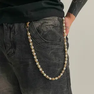 Hip Hop Pearl Pants Chain for Men – Y2K Streetwear Jeans Waist Chain, Trendy Cool Beaded Hanging Chain Jewelry, Dark Aesthetic Punk Style Belt Chain, Niche Design Statement Accessories for Skaters, Rave, Party & Daily Street Outfit Styling