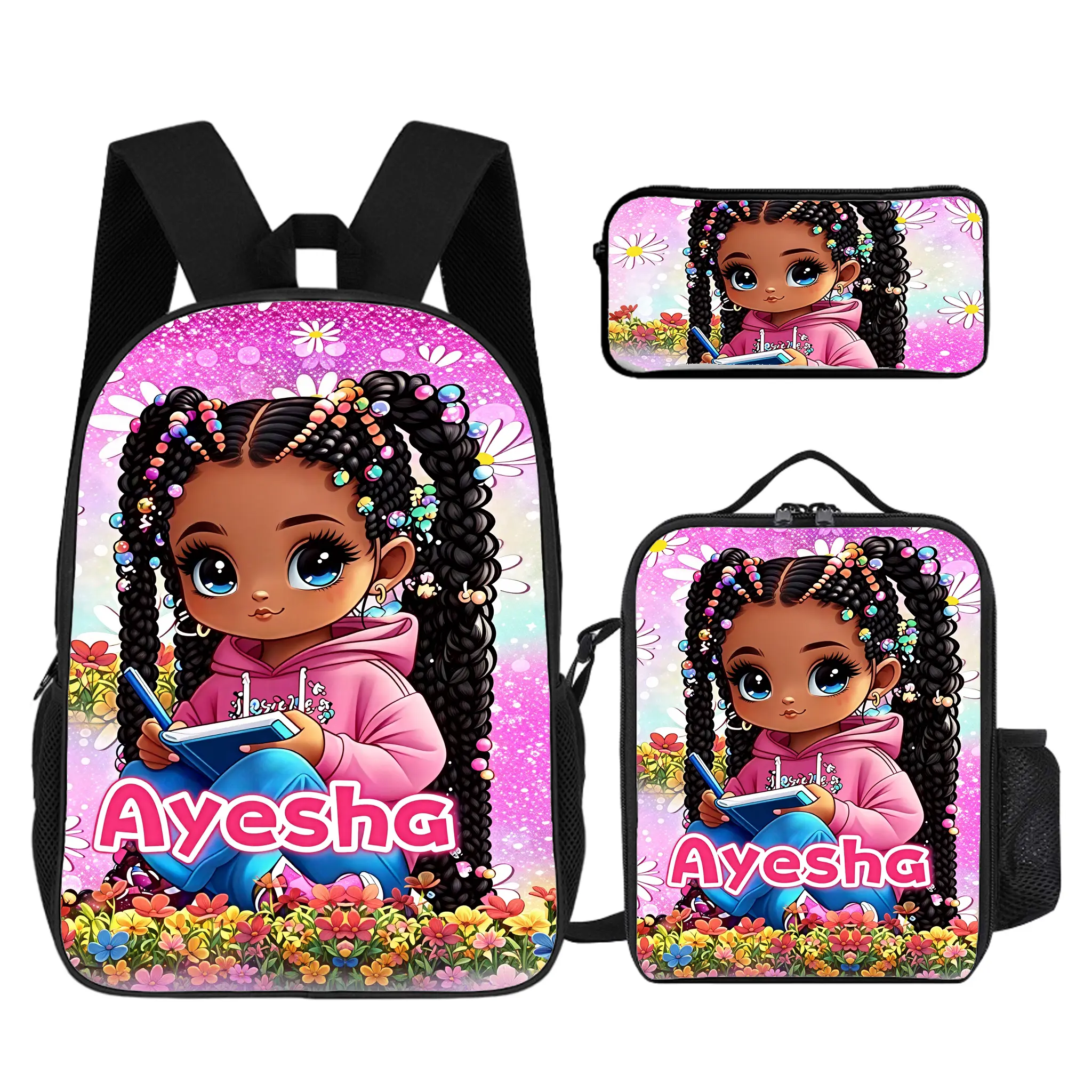 Custom Name Personalized Black Girl School Bag, Stylish 3-In-One Afro Girl Princess Backpack Set. Soft Breathable Shoulder Straps, Perfect Daily Commute And Seasonal Back To School Present.   # TikTokMadeMeBuyIt # BlackGirlBackpack # PrincessBackpackSet #