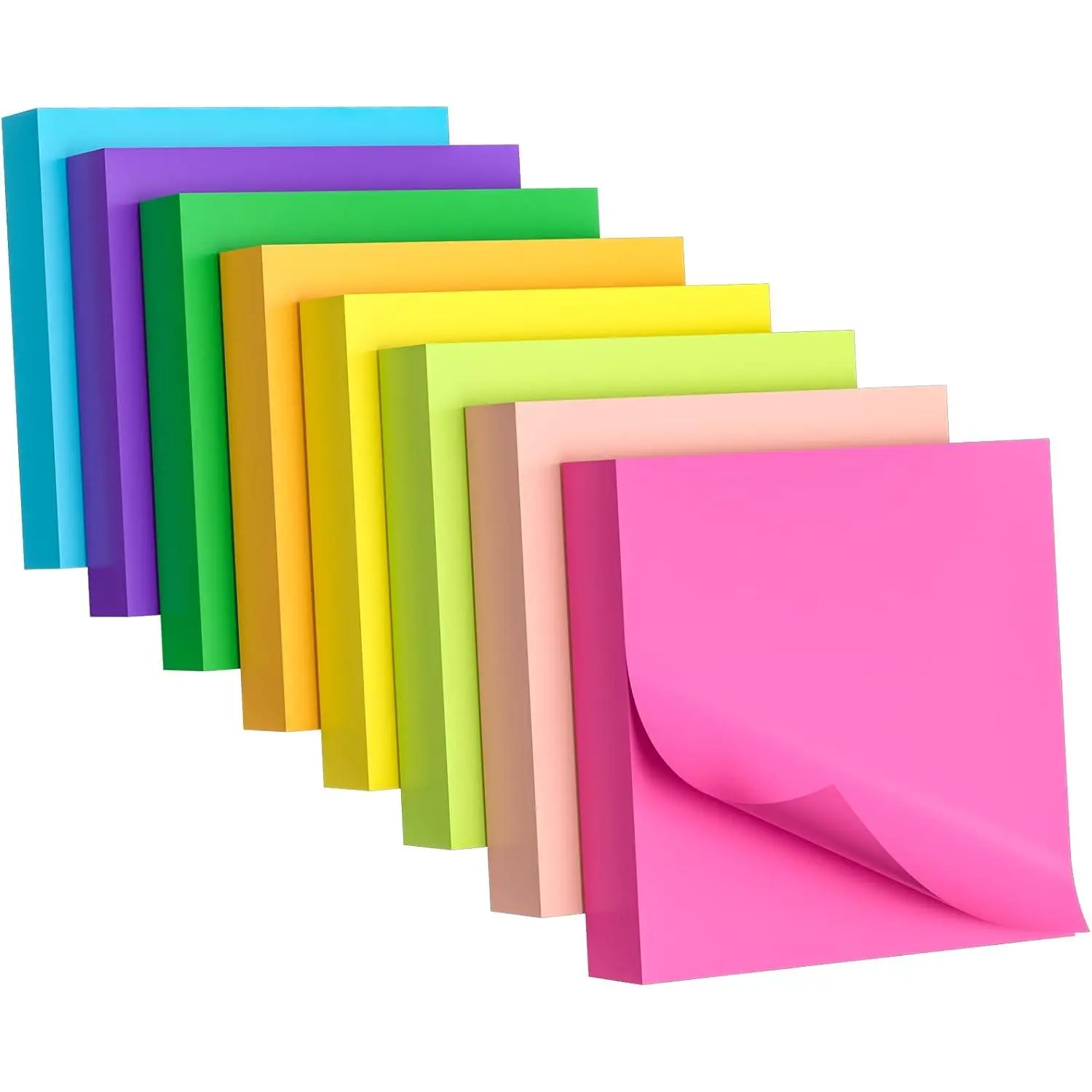 Sticky Notes 3x3 Inch, 8 Pads, 800 Sheets, 8 Bright Colors Sticky Note Pad, Bulk Self-Stick Pads,  Office School Supplies, Clean Removal, Recyclable, Easy to  for Notebook, 100 Sheets/Pad