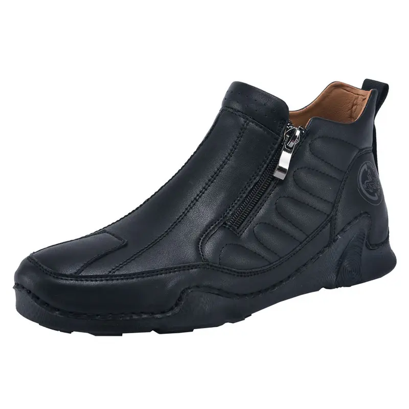 Men's Casual High-Top Shoes, Hand-Sewn PU Leather Round Toe Ankle Boots for Daily Outings, Lightweight & Non-Slip, Casual Wear, Round Head, Everyday Use, Men's Shoes