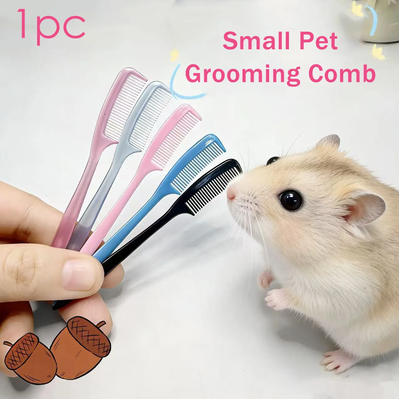 Mini Brush for Hamsters, Pet Grooming Tool, Removes Loose Fur, Untangles Long Hair, Ideal for Golden Syrian, Flower Dormouse, Rabbits