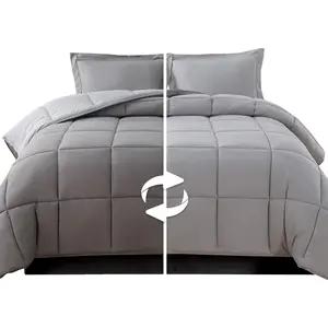 Elegant 3-Piece Reversible Comforter Set, All Season Cozy, Soft Down Alternative, Quilted - Box Stitched - Duvet Insert with 4 Corner Tabs, Comforter with Shams, Twin, Gray/Silver