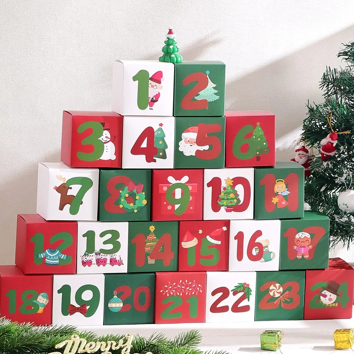 24 Packs Christmas Calendar Candy Boxes, Countdown Numbers 1-24 Gift Box Packaging, Holiday Treats & Presents, Festive Decorations