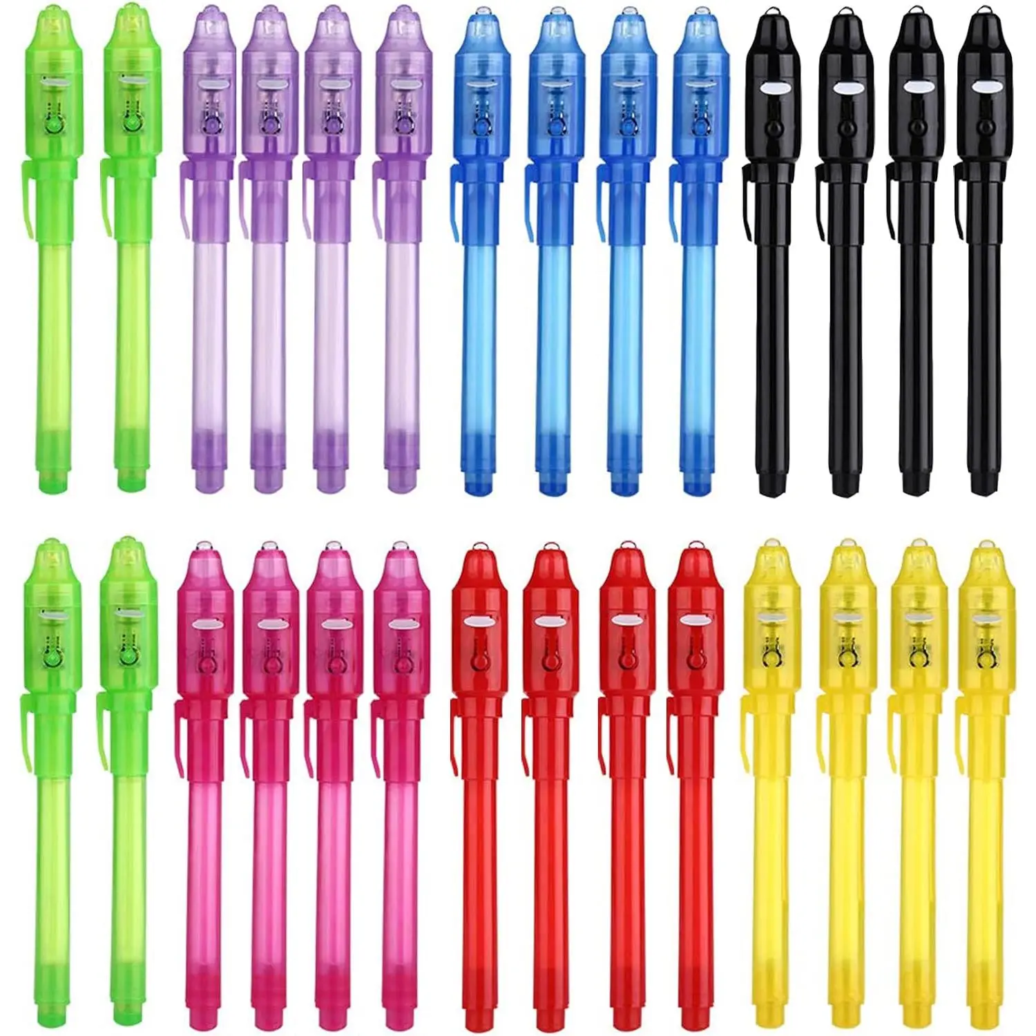 28Pcs Invisible Ink Spy Pens with Built-in UV Light - Batteries Included, Hidden Text, Secret Writing on Paper/Fabric, UV Reveal - Kids' Party Favors, Classroom Prizes