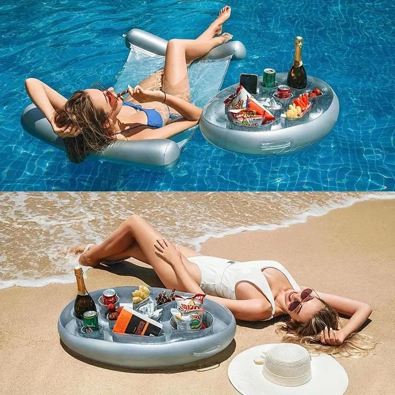 Inflatable Pool Floating Beer Cooler Dining Table, Beach Swim Ring Beer Bottle Holder, Summer Party Bucket Cup Holder, Swimming Pool Accessories