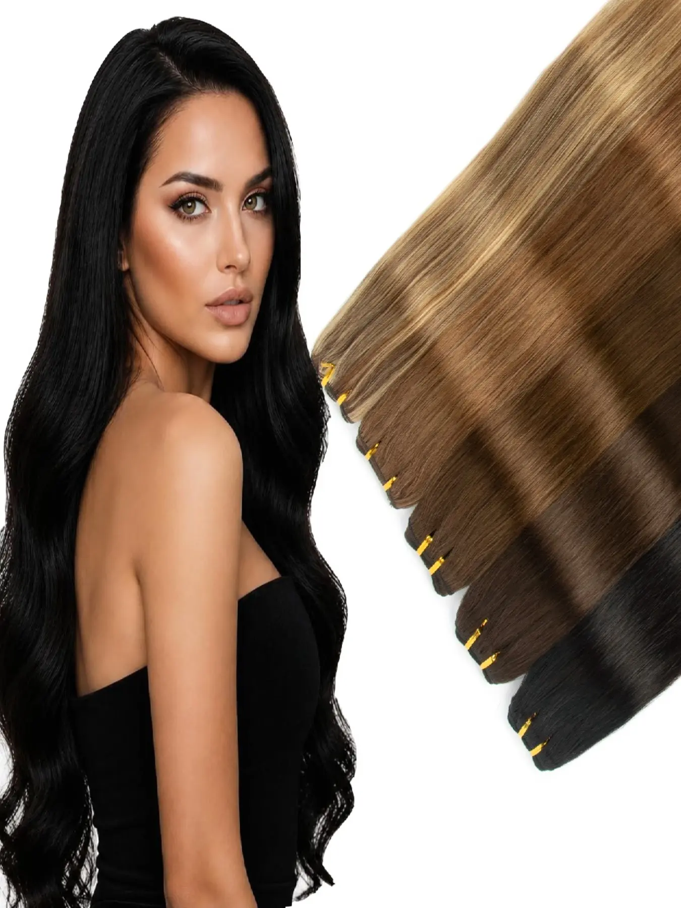 Sew in Machine Weft Human Hair Extensions, Straight Texture, Cuticle Intact, Medium Length, Sweet Style, Multiple Colors Available