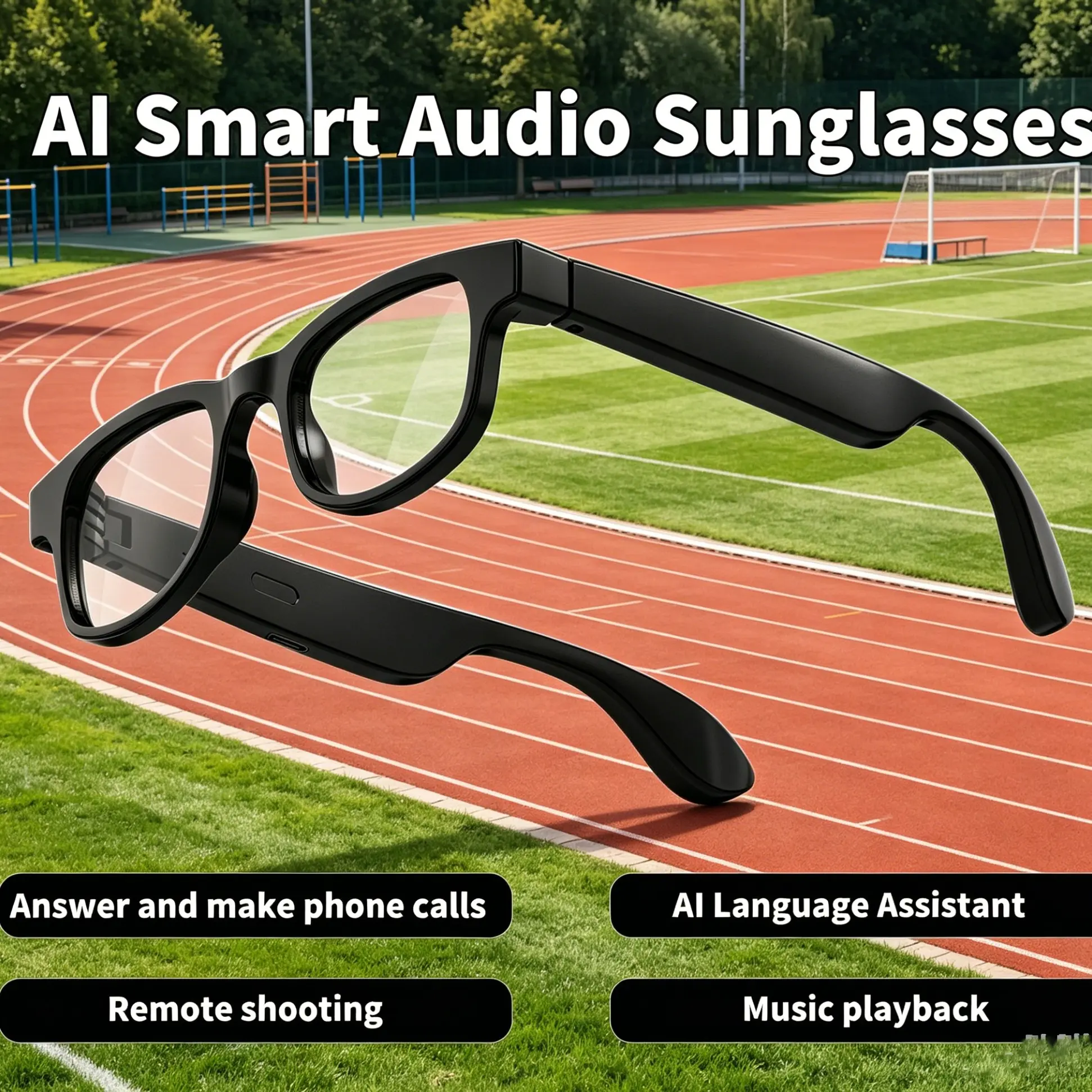 Smart Ai Translation Wireless Glasses, Touch Control, Lightweight Frame, Real-Time Translator Speaker, Fashionable for Outdoor Riding and Work