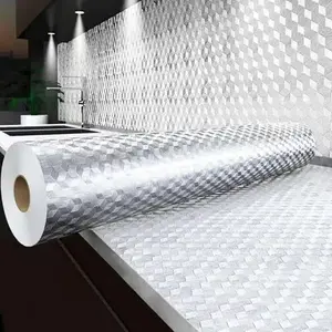 Peel and Stick Wallpaper, Waterproof Contact Paper for Kitchen Countertops Cabinets, Self-Adhesive Removable Aluminum Foil Sticker, Oil Proof Heat Resistant, Easy Clean (40cm*3m) Waterproof Wallpaper Film