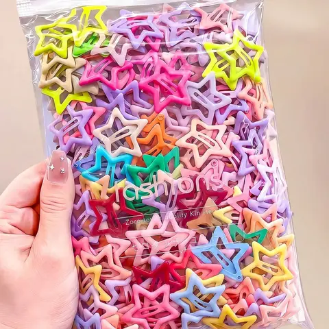 50pcs Cute Y2K Five-Pointed Star BB Clips, Colorful Hair Clips, Basic Hair Accessories, Decorative Hair Accessories - Suitable For Girls, Daily School, Party, Sports, Aesthetic