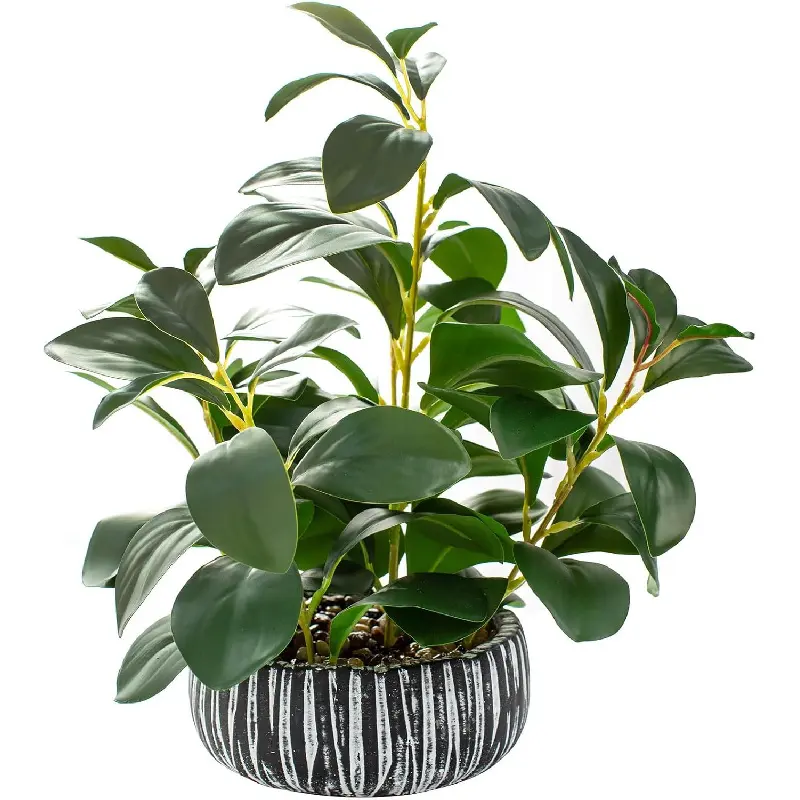 Artificial Plants Decor Greenery Fake Succulents Indoor Potted Fake Plant with Rustic Black Clay Planter for Home Decor Farmhouse Room Bathroom Bedroom Kitchen Office Table Decor