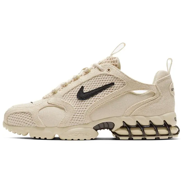 Stussy x Nike Air Zoom Spiridon Cage 2 Desert Yellow Chunky Low-Top Lifestyle Sneakers Unisex Verifiable, with credentials and supporting global authentication