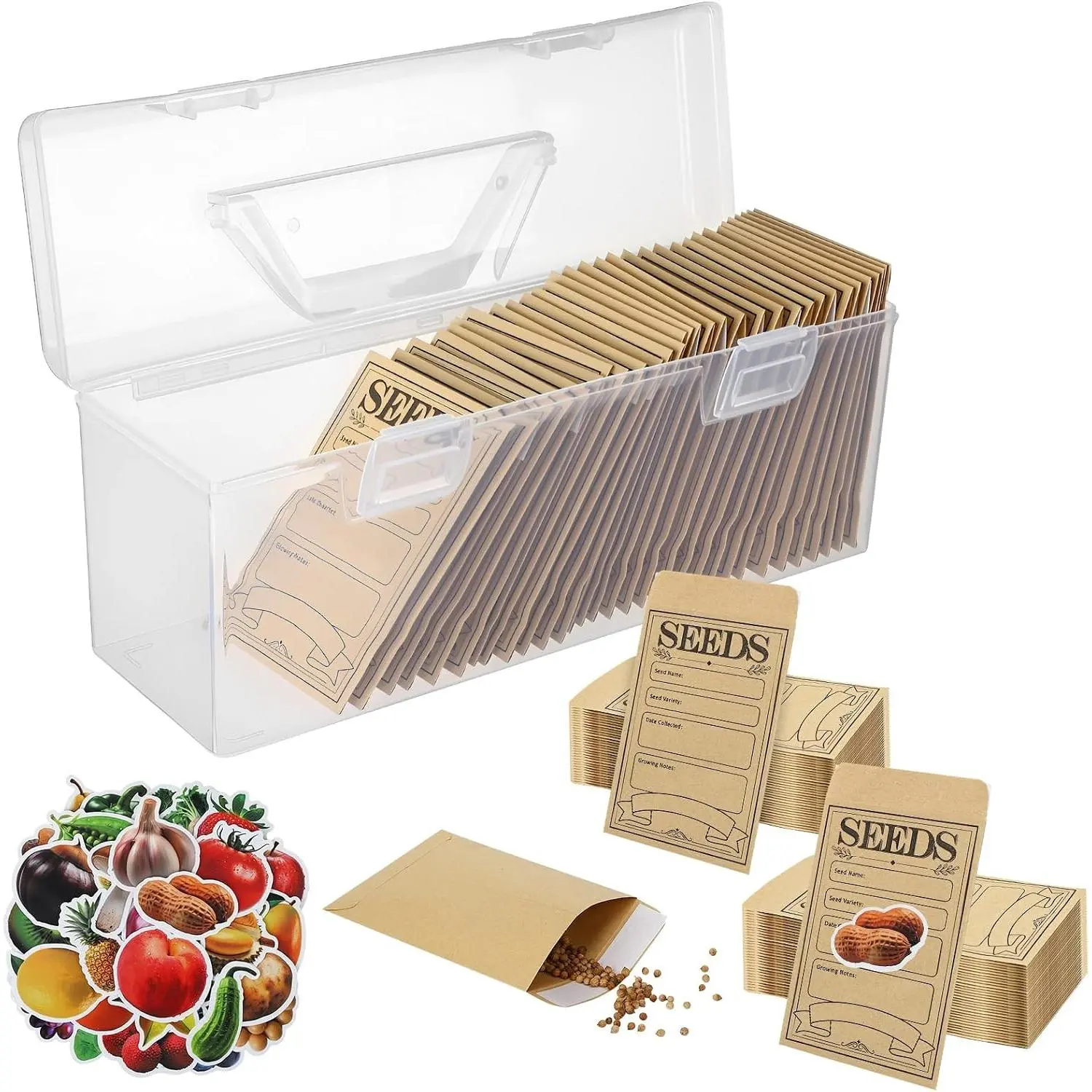 Plastic Clear Seed Storage Organizer Box with Handle - Portable Seed Container for Gardening Seeds and Small Items Storage