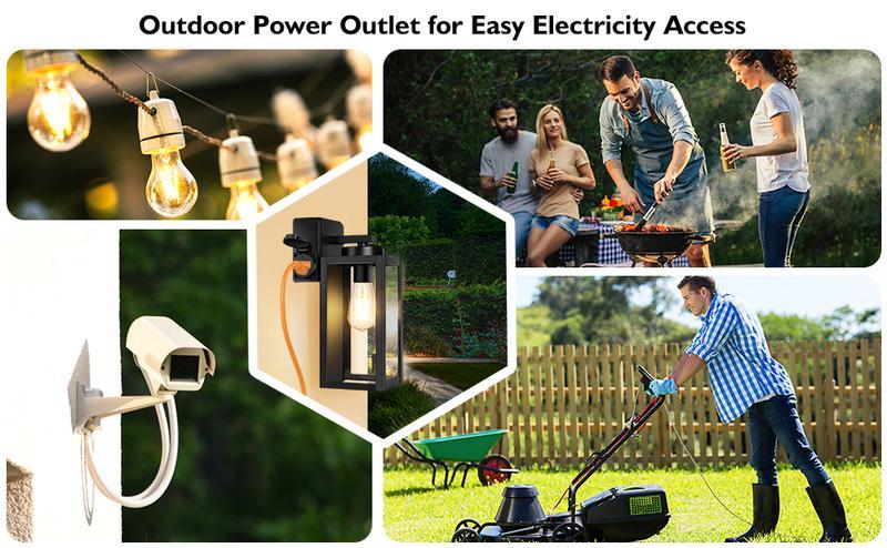 2-Pack Porch Lights Outdoor with UL Certified Outlet, Modern Outdoor Wall Lights Exterior Lighting Fixtures Waterproof, Exterior Wall Sconces Outside Lights for House Front Door Garage