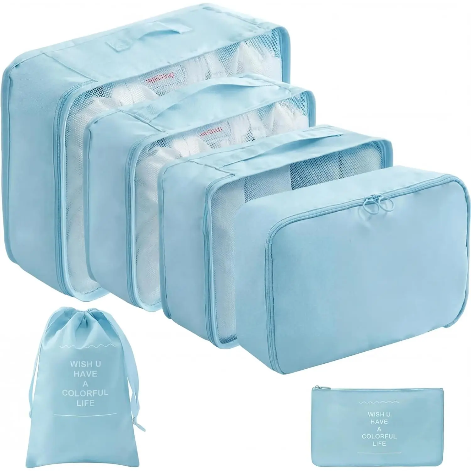 6/8 Set Packing Cubes for Suitcases Travel Luggage Packing Organizers,Travel Accessories Essentials Luggage Organizer with Shoe/Tioletry/Laundry Bag (Light Blue, 6 set)