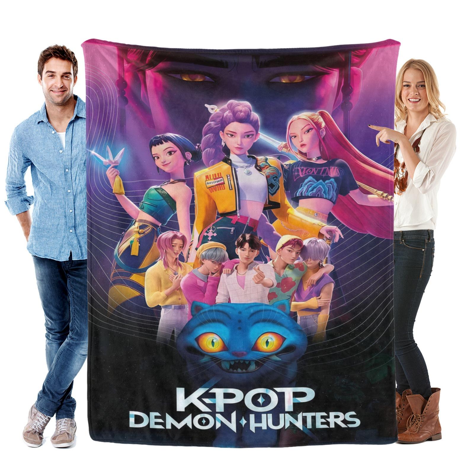 K-Pop Demon Hunters Theme Flannel Blanket Warm nap Blanket This Super Soft Flannel Blanket is The Perfect Gift for Christmas and lovers Soft Warm Cozy Throw for Bed Sofa Nap Travel, Cute Home Decor